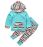 Baby Girl 2pcs Set Outfit Flower Print Hoodies with Pocket Top+Striped Long Pants