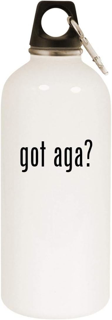 got aga? - 20oz Stainless Steel White Water Bottle with Carabiner, White