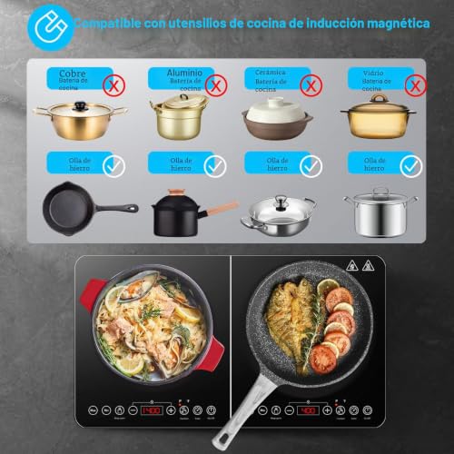 Aobosi Double Induction Hob, Induction Hobs, Independent Control, 10 Temperature Levels, 4 Hour Timer, 3500W, Safety Lock