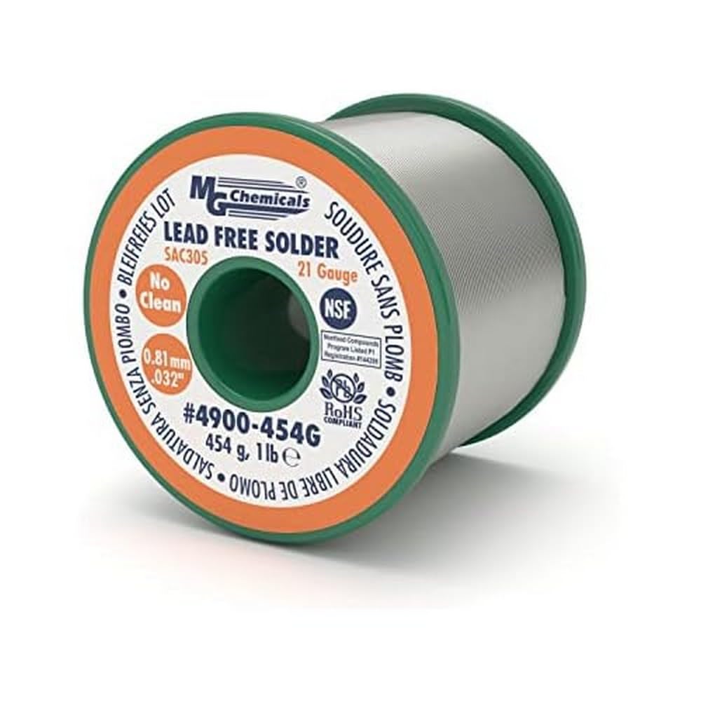 MG Chemicals SAC305, 96.3% Tin, 0.7% Copper, 3% Silver, No Clean Lead Free Solder, 0.032" Diameter, 1 lbs Spool