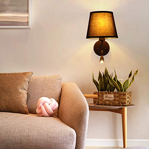 BarcelonaLED LED-wandlamp, E27, met Flexo, draaibaar, flexibel, 3 W, lampenkap van textiel, schakelaar voor slaapkamer… - Afbeelding 4