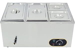 MOOTACO 4 Pan Commercial Food Warmer for Buffet Electric Steam Table Stainless Steel Bain Marie with Lids 2X 1/3+1/6 x2GN Pan