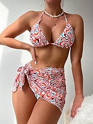 SOLY HUX Women's 3 Piece Swimsuits Print Halter