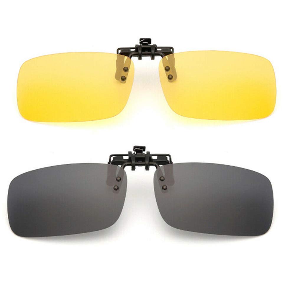 Polarized Clip On Flip-up Driving Glasses Night Vision Len UV400 Sunglasses for Men Women Driving Hiking Fishing Outdoor Sport-Black Gray+Night Vision Yellow 2pc