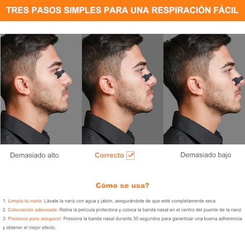 Tiras Nasales Antironquidos - 120 Nasal Strips para Alivio Instantáneo de la Congestión, Mejor Respiración y Sueño, Ideales para Deporte, Mejoran la Oxigenación - Hipoalergénicas y Seguras para la Piel (Negras)