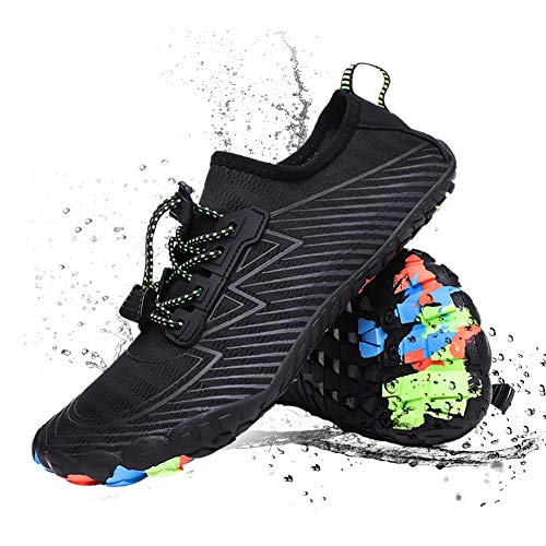 Water Shoes Barefoot Quick-Dry Aqua Yoga Socks Slip-on for Men Women Black 13 M US Women/12 M US Men