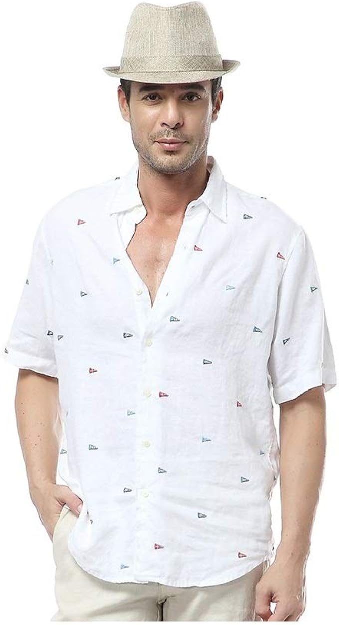 Amazon Dolly Para メンズリネンシャツ 純粋麻 ホワイトシャツ 100 麻 刺繍 涼しいシャツ 半袖 カジュアル 大きいサイズ有 シャツ 通販