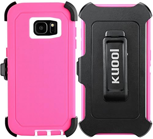 Galaxy S7 Edge Case,Samsung Galaxy S7 Edge Case Kuool Heavy Duty Rugged Scratch Resistant Shockproof Max Protective with Belt Clip &amp; Built-in Screen Protector Case for Galaxy S7 Edge (Pink/White)