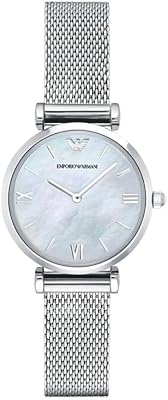 Orologio da donna, movimento al quarzo a due lancette da 32 mm con cinturino in acciaio, 32 mm, Tono argento e blu perla