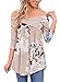 Dokotoo Womens Summer Ladies Off The Shoulder 3 4 Long Sleeve Floral Print Cotton Blouses Tops Shirts Grey Large