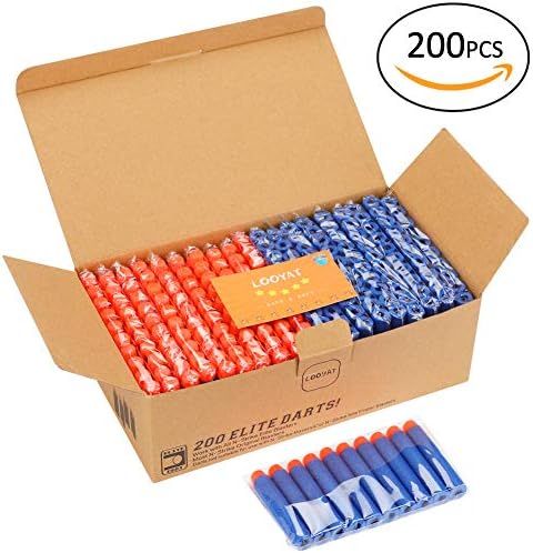 Looyat 200 Pieces Nerf Bullets Compatible for Nerf N-strike Blaster Elite Series with Practical Storage Box Made of Solid Cardboard with Storage Hole for Nerf Darts(Blue)