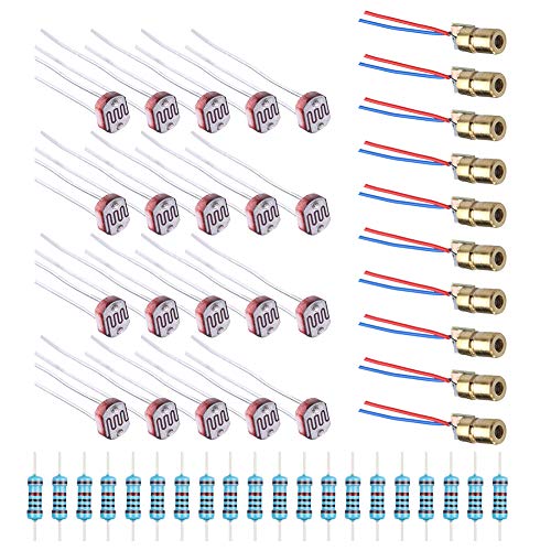 WayinTop 10pcs 5V Mini Laser Head Dot Diode Module Red 650nm 6mm Diode Lasers + 20pcs Photoresistor Light Sensitive Dependent Resistor Optoresistor 5mm GL5539 5539 + 20pcs 10K ohm Resistor for Ard