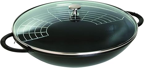 STAUB Wok, Hierro Fundido y Cristal, Negro Mate, 37 cm