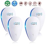 Ultrasonic Pest Repeller Electronic Pest Control Repellent Reject Plug In for Insect, Mouse, Rats, Spiders, Fleas, Roaches, Bed Bugs, Mosquitoes, Eco-Friendly, Human & Pet Safe (4 Pack)