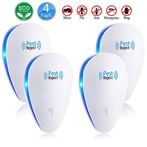 Ultrasonic Pest Repeller Electronic Pest Control Repellent Reject Plug In for Insect, Mouse, Rats, Spiders, Fleas, Roaches, Bed Bugs, Mosquitoes, Eco-Friendly, Human & Pet Safe (4 Pack) Ultrasonic Pest Repeller Electronic Pest Control Repellent Reject Plug In for Insect, Mouse, Rats, Spiders, Fleas, Roaches, Bed Bugs, Mosquitoes, Eco-Friendly, Human & Pet Safe (4 Pack)