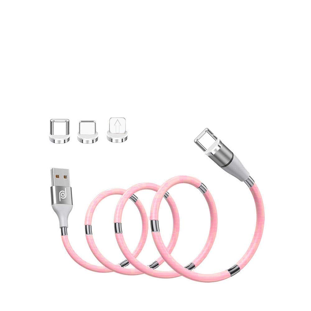 3 in 1 Magnetic Charging Cable, JJA Multi 360 ° Rotating Magnetic Charger Cable Protective with Silicone Tubing USB Cable QC 2.4A Fast Charger for Micro USB/Type C/Phone (Pink, 1M/3FT)