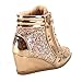 Forever Link Women's Fashion Glitter High Top Lace Up Wedge Sneaker Shoes,Rose Gold,9