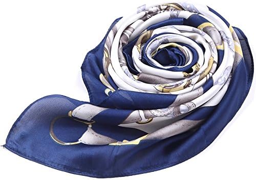 AlinkZ Women's Satin Square Silk Feeling Neck Scarf Hair Scarf (C-1 Chain)