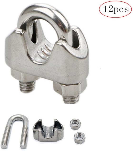 Toirxarn 4mm 12pcs Wire Rope Clips Clamps Slings 304 Stainless Steel Rigging M2/M3/M4/M5/M6/M8/M10/M12 Available-M4
