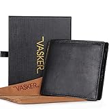 VASKER Top Grain Genuine Leather Wallets for Men RFID Blocking Bifold with Coin Holder