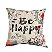 Ogiselestyle Unique Pillow Shams Beautiful Cotton Linen BE HAPPY Pattern Sofa Simple Home Decor Throw Pillow Case Cushion Cover 18x18