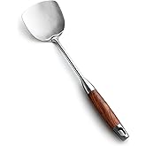 IQCWOOD Chinese Wok Spatula, 15.7’’ Stainless Steel Spatula with Wooden Handle, Ideal Kitchen Gift for Mother and Grandma, Kitchen Utensils Set for Cooking, Frying, Baking