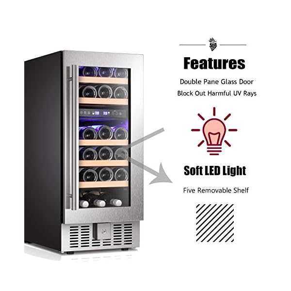 Bossin-Wine-Cooler-Refrigerator-Fridge-28-Bottles-Dual-Zone-Wine-Cellar-Built-in-Freestanding-Wine-Chiller-with-Stainless-Steel-Digital-Memory-Temperature-ControlWood-ShelvesSilverCompressor