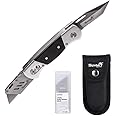 Heavy Duty Folding Utility Knife Dual Blades/Box Cutter with Nylon Pouch + 5 SK5 Blades (Professional Grade)