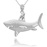 Claddagh Gold Satin Finish 925 Sterling Silver Great White Shark Sea Animal Fish Pendant Necklace with Rolo Chain and Pendant only