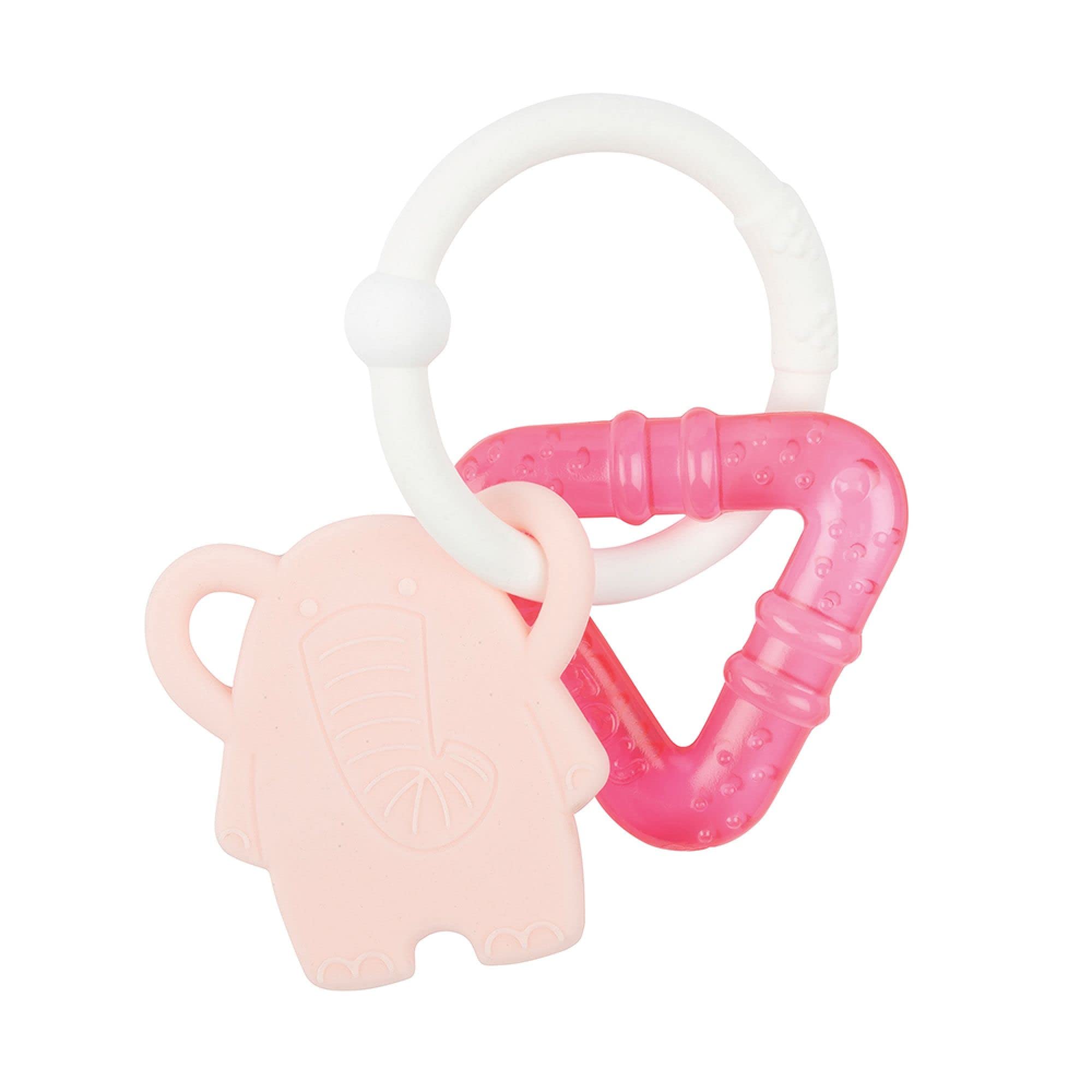 Nattou Silicone Teether + Hanging Animal, 2-in-1 Cooling Water-Filled Element Teether, Refrigeratable, Ergonomic Design, BPA Free, PETA-Approved Vegan, 10 cm, Pink Elephant