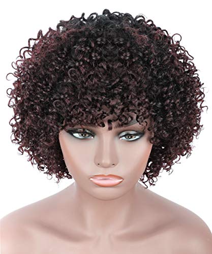 Beauart-100-Brazilian-Remy-Human-Hair-Afro-Kinky-Curly-Wigs-for-Black-Women-Dark-Roots-Ombre-Black-Cherry-Natural-Kinky-Curls-Wig-with-Hair-Bangs