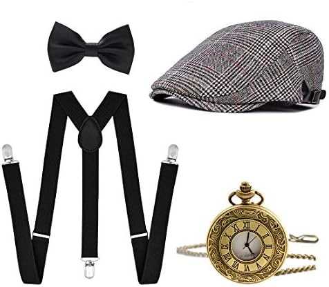 Men's 1920s Accessories Gatsby Gangster Costume Set Gangster Beret Y-Back Suspender