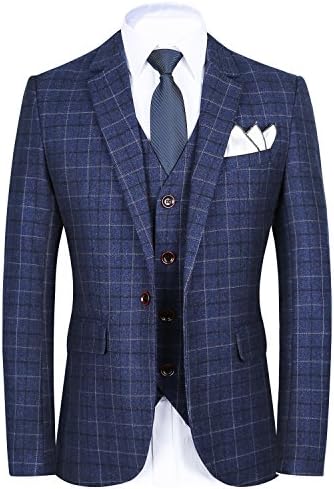 CCXO Men's Slim Fit Suits Casual One Button Flap Pockets Solid Blazer Jacket (Navy, XXL)