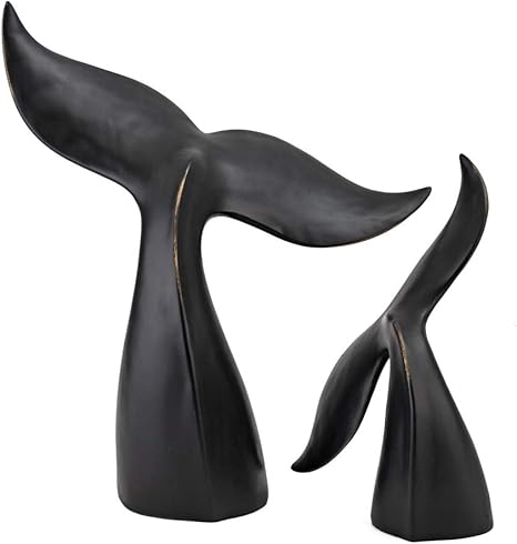Amazon Com Imax 2 Kairi Whale Tail Statuaries Set Of 2 Black Polyresin Animal Statues Home Decor Accessory Home Kitchen