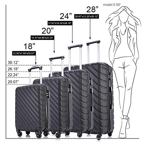 Luggage Sets, Semper 4 Piece Luggage Set Suitcases with Spinner Wheels Hardshell Lightweight