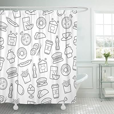 Amazon Com Emvency Shower Curtain Fast Food Of Seafood Snacks And