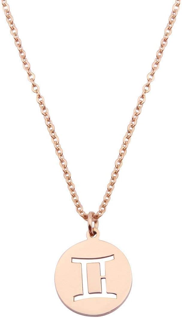 fogohill Zodiac Pendant Necklace Rose Gold Disc Astrology Constellation Horoscope Necklace Birthday Gift