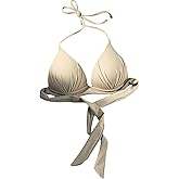 MakeMeChic Women's Halter Bikini Top Tie Back Push Up Backless Triangle Swimsuit Top Beachwear