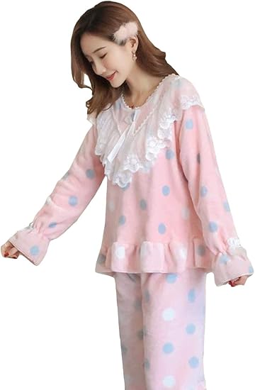 Amazon Yitongルームウェア レディース もこもこ トップス パンツ 冬服 長袖 パジャマ 上下セット 部屋着シンプル プリンセス 寝間着 フランネル ルームウェア 可愛い パジャマ ルームウェアセット 通販