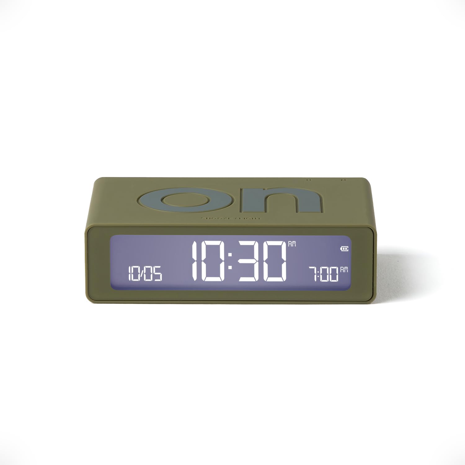 Lexon Flip Mini digital alarm clock, On Off LED clock with Adjustable Brightness, Rechargeable or Mains Powered, Sleek Retro Bedroom Decor Ideal for Alarm Clocks Bedside Use - Khaki โ image 1