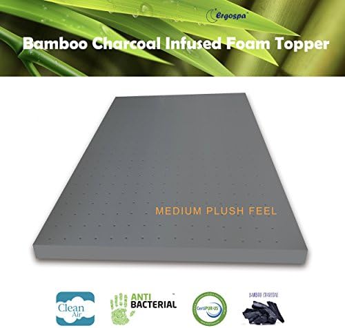 3 Inch Bamboo Charcoal Foam Mattress Topper QUEEN Plush Feel Ventilated for Optimum Temperature Certipur-US Certified 3- Year Warranty