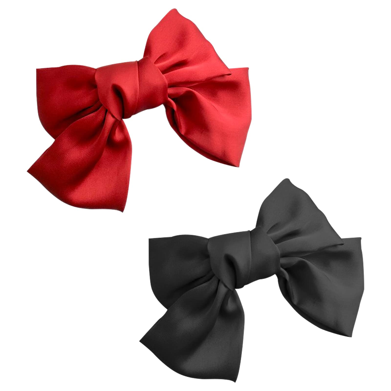 SWYSGS Retro Bow Hair Clip, Satin Bow Hair Clip, Satin Bow Girl Headpiece (Black and Red)16.2cm