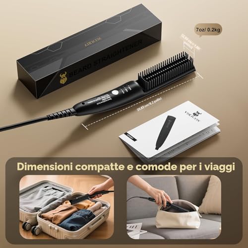 VIKICON Men's Beard Straightener, Mini Styler Straightening Brush for Hair Professional Beard, Electric Comb Heated Quick Ionic/Anti-Scald for Styling Long and Short Beard