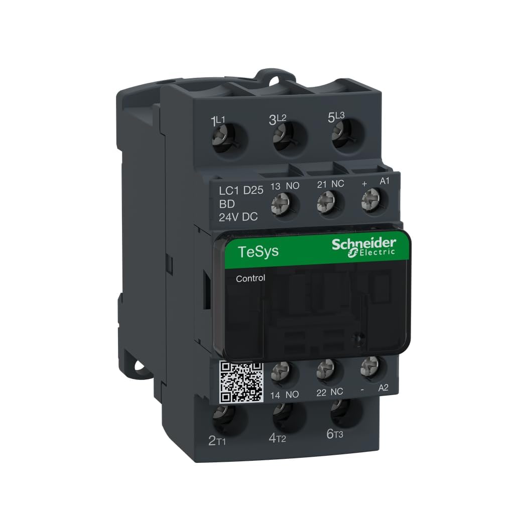 Schneider Electric TeSys D - AC Contactor, 24 V DC, 50/60 Hz, 3 Pole, 3NO, 25A, 28ms, Fixed & DIN Rail Mounting, LC1D25BD, white