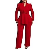 Tbahhir Women's 2 Piece Outfits Suit Set Long Sleeve Ruffle Blazer Tops Casual Business Wide Leg Pants Dressy