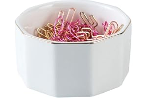 YOSCO Paper Clip Holder Ceramic Marbling Paper Clip Dispenser for Desk Paper Clip Organizer Office Binder Clip Holder (White)