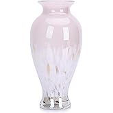 Hand Blown Glass Vase 11.8" Tall Beautiful Pink Sea Wide Mouth Bud Vase for Table Centerpiece, Painted Colorful Murano Glass Flower Vases for - Home Entrance Wedding Center