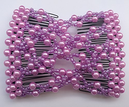 Lovef Crystal Bow Elastic Double Combs with Plastic Flowers Hair Clips, Hair Holder/ Ez Comb 4pcs