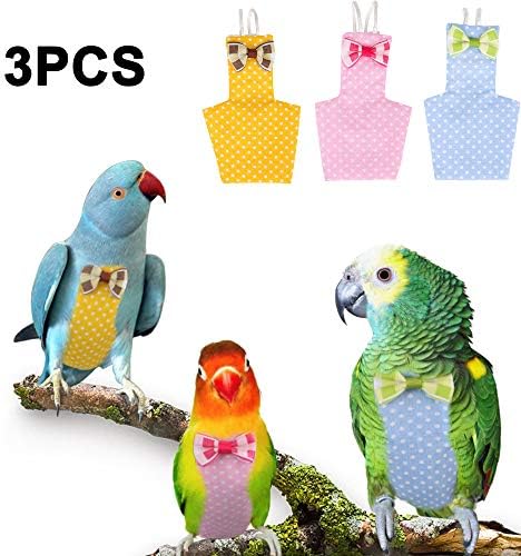 Lovinouse 3PCS Bird Diaper, Reusable Washable Bird Flight Suit for Budgie|Parakeet|Cockatiel|Cockatoo|African Macaw