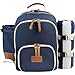 Insulated Picnic Backpack for 4 Persons with Full Stainless Cutlery Set, Roomy Cooler Compartment, Bottle Holder and Large Waterproof Mat